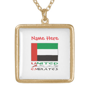 United Arab Emirates UAE Flag Red Personalize Name Gold Plated Necklace