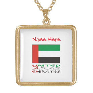 United Arab Emirates UAE Flag Red Personalize Name Gold Plated Necklace