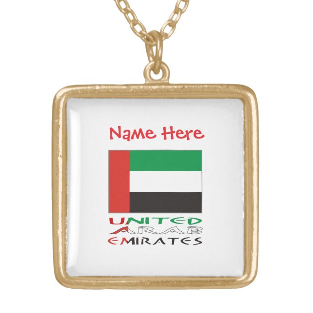 United Arab Emirates UAE Flag Red Personalize Name Gold Plated Necklace (Front)