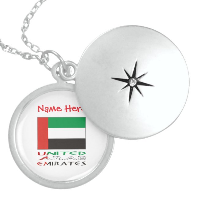 United Arab Emirates UAE Flag Red Personalize Name Locket Necklace (Front)