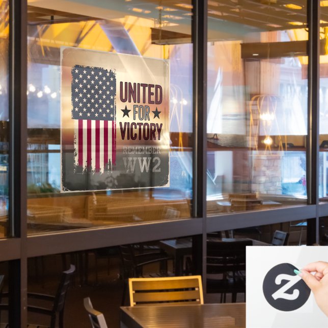 United For Victory WWII American Flag Patriotic Window Cling (Restaurant Window)