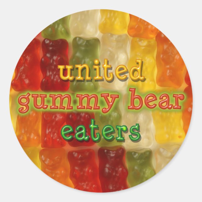 united gummy bear eaters classic round sticker (Front)