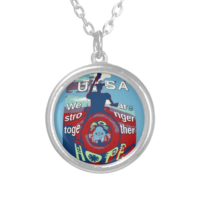 United in Hope: Stronger Together - USA Art Print  Silver Plated Necklace (Front)