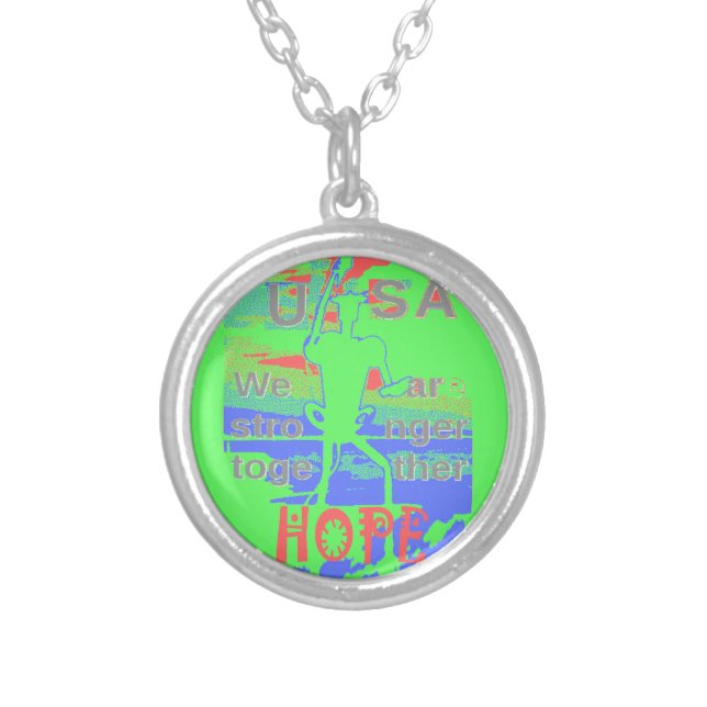 United in Hope: Stronger Together - Vibrant USA  Silver Plated Necklace (Front)