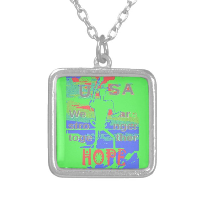 United in Hope: Stronger Together - Vibrant USA  Silver Plated Necklace (Front)