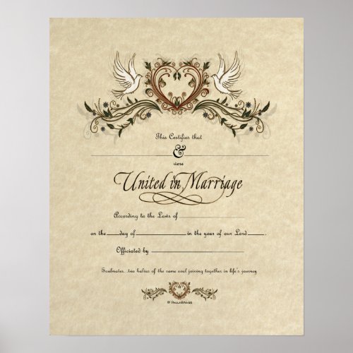 United in Marriage Ornate Wedding Certificate Poster