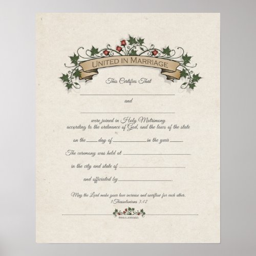 United in Marriage Ornate Wedding Certificate Poster