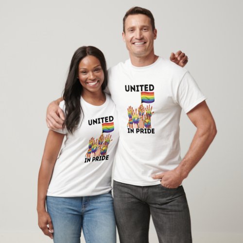 United In Pride Black Font LGBTQIA White T_Shirt