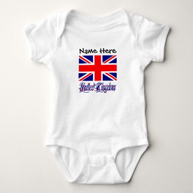 United Kingdom and British Flag with Your Name Baby Bodysuit (Front)
