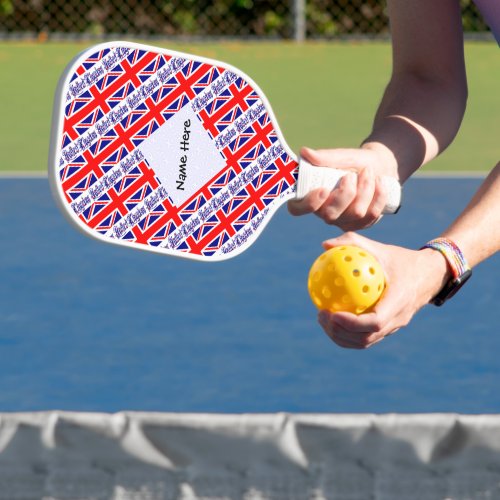 United Kingdom and Great Britain Flag Tiled Name Pickleball Paddle