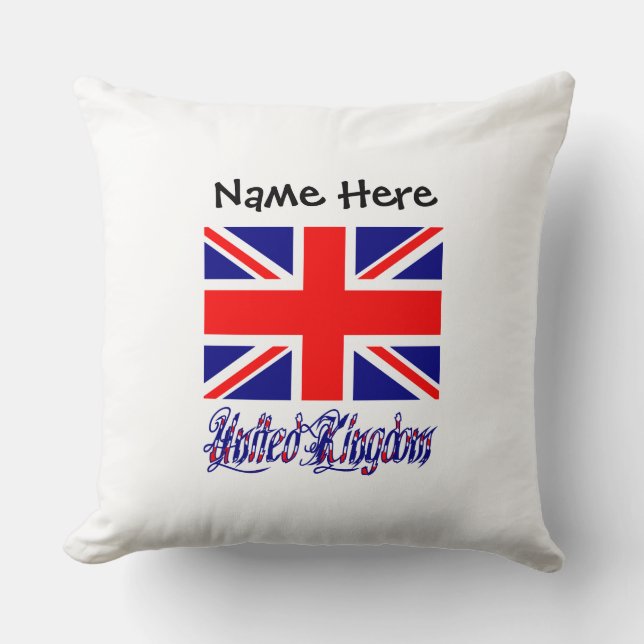 United Kingdom and UK Flag Personalized  Throw Pillow (Front)