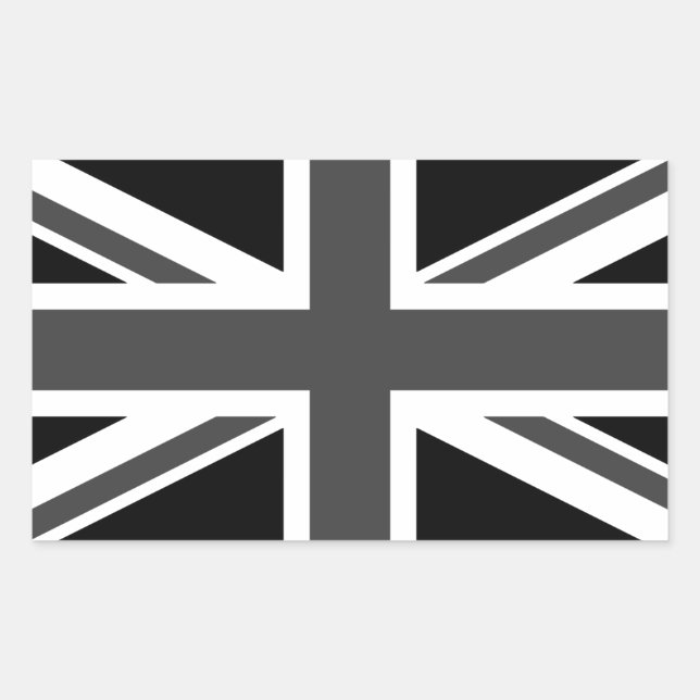 United Kingdom: Black Union Jack Rectangular Sticker (Front)