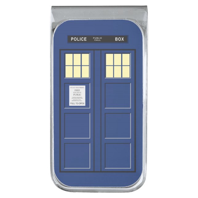 United Kingdom - Blue Police Public Call Box 1 Silver Finish Money Clip (Front Vertical)