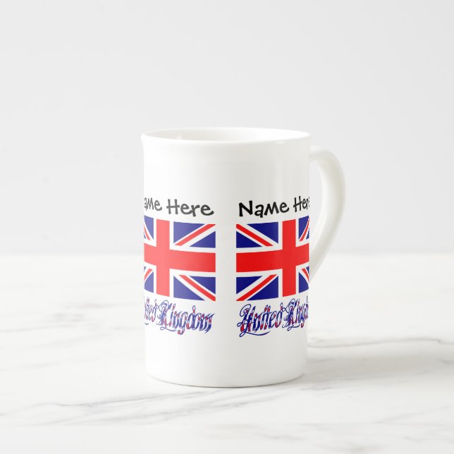 United Kingdom British Flag Black Personalization  Bone China Mug (Front Right)