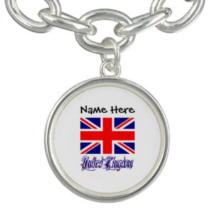 United Kingdom British Flag Black Personalization  Bracelet