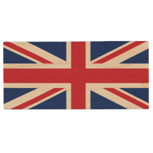 United Kingdom (British Flag) (Union Jack) (UK) GB Wood Flash Drive