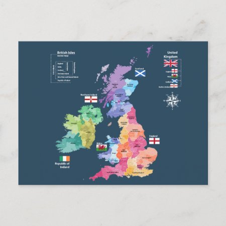 United Kingdom British Isles Map Postcard