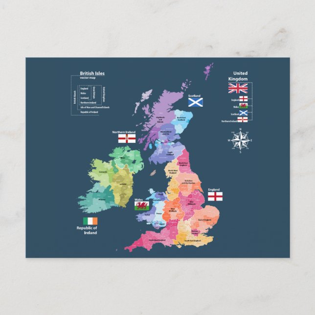 United Kingdom British Isles Map Postcard (Front)