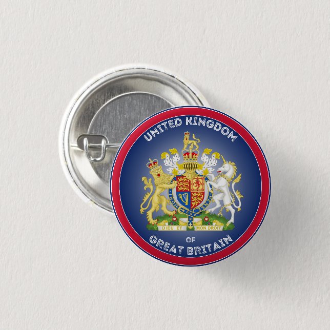 United Kingdom Coat of Arms Circle Shape  Button (Front & Back)
