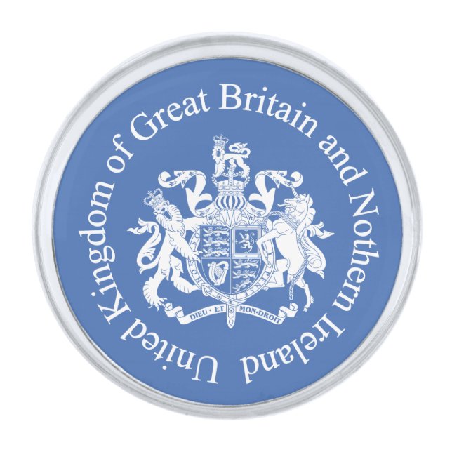 United Kingdom coat of arms Silver Finish Lapel Pin (Front)