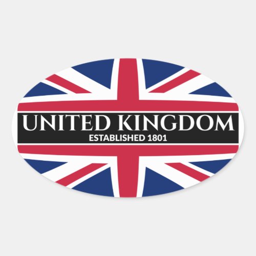 United Kingdom Est 1801 UK Union Jack White Text Oval Sticker