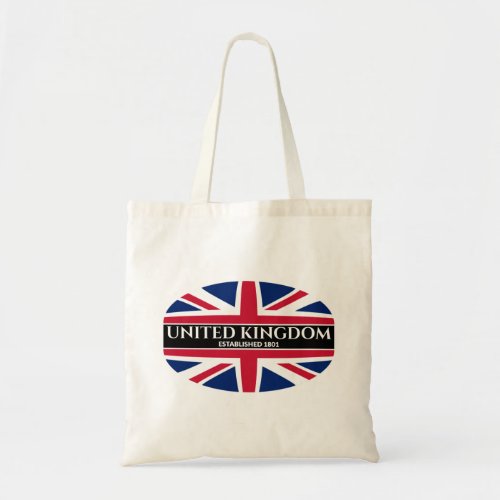 United Kingdom Est 1801 UK Union Jack White Text Tote Bag