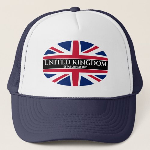 United Kingdom Est 1801 UK Union Jack White Text Trucker Hat