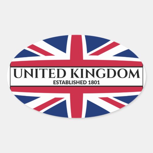 United Kingdom Established 1801 UK Union Jack Oval Sticker