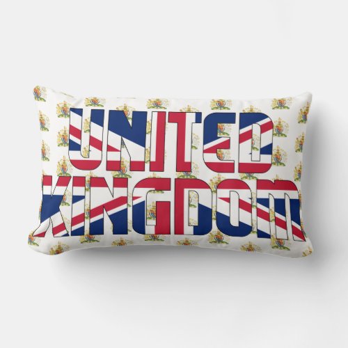 United Kingdom Flag and Coat of Arms Patriotic Lumbar Pillow