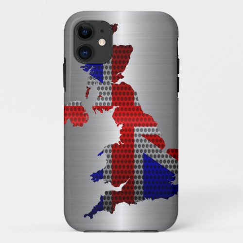 United Kingdom Flag and Map Steel Metal Hole iPhone 11 Case