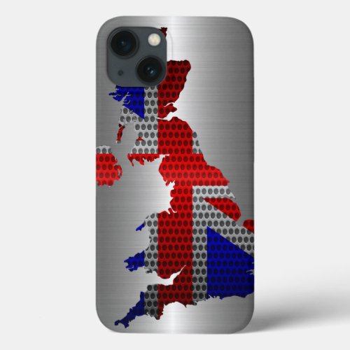 United Kingdom Flag and Map Steel Metal Hole iPhone 13 Case