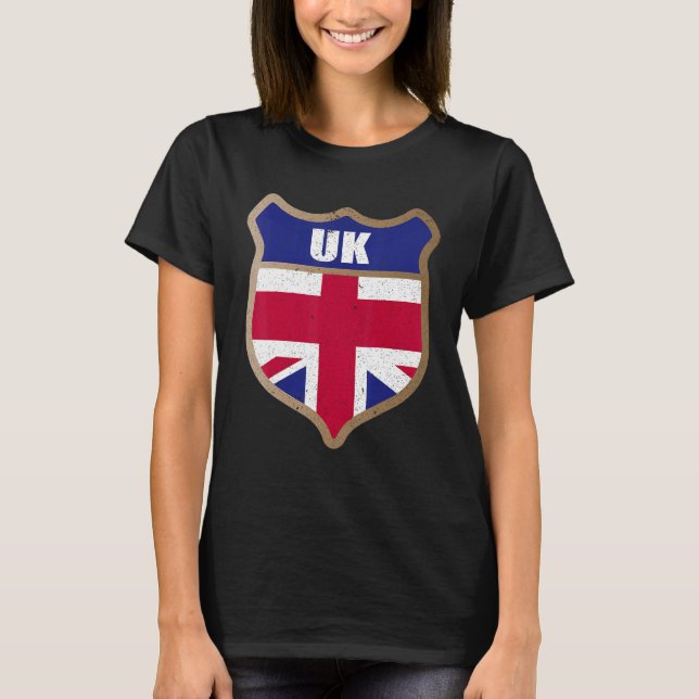 United Kingdom Flag Patch For English People And W T-Shirt (Front)
