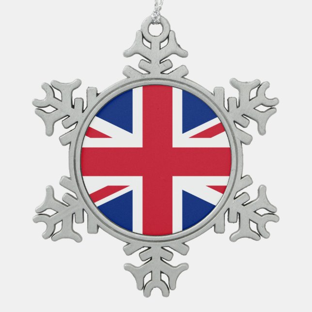 United Kingdom flag Snowflake Pewter Christmas Ornament (Front)