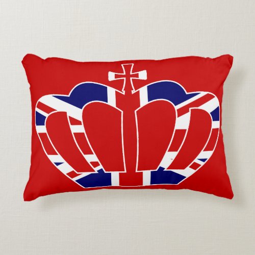 United Kingdom Flag  Union Jack Crown _ Red Accent Pillow