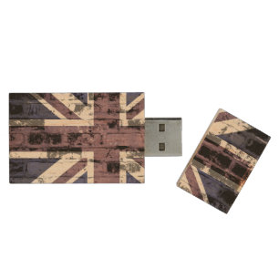 United Kingdom Flag Vintage Wood Flash Drive