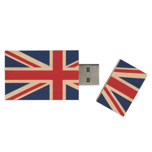 United Kingdom flag Wood Flash Drive