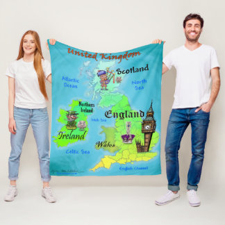 United Kingdom Fun Map Fleece Blanket