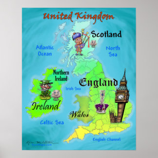 United Kingdom Fun Map Poster