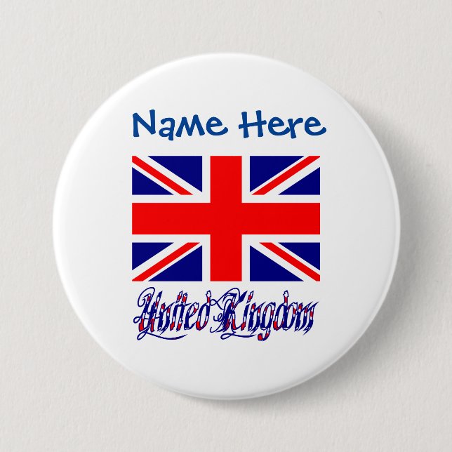 United Kingdom Great Britain Flag Blue Personalize Button (Front)
