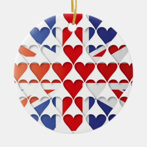 United Kingdom Great Britain Flag Hearts Ceramic Ornament