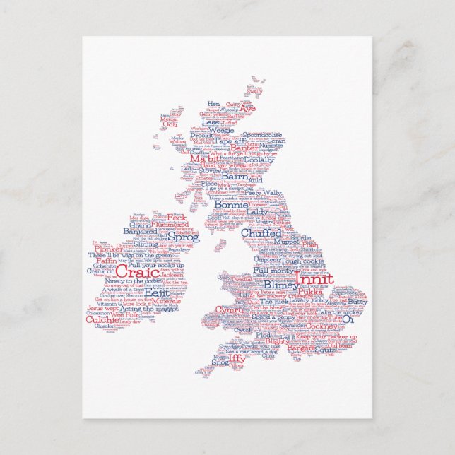 United Kingdom / Great Britain Slang Word Art Map  Postcard (Front)