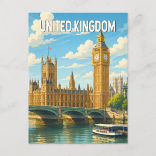 United Kingdom Illustration Travel Art Vintage Postcard