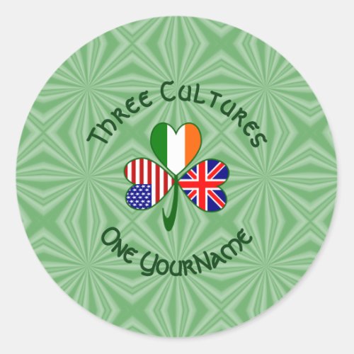 United Kingdom Ireland USA Flags Shamrock Name Classic Round Sticker