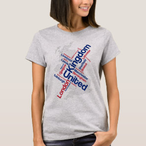 United Kingdom Map and Cities Word Cloud T-Shirt