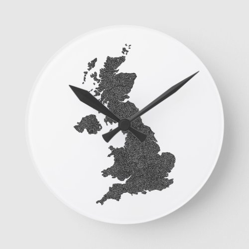 United Kingdom Map Design with Hidden Borders  Round Clock