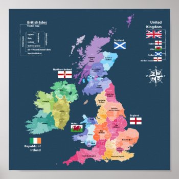 United Kingdom Map - England Counties Poster by FrogCreek at Zazzle