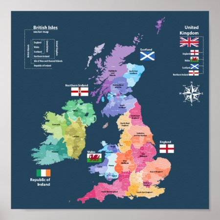 United Kingdom Map - England Counties Poster