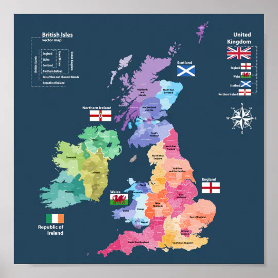 Poster UK Counties Map 40x60cm 