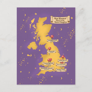 United Kingdom Most Haunted Places Map. Postcard