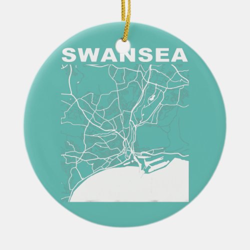United Kingdom Souvenir Swansea City Street Map  Ceramic Ornament